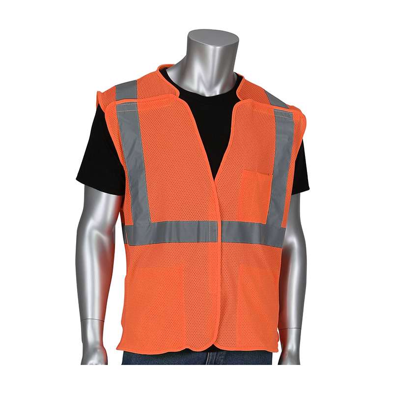 ANSI Type R Class 2 Three Pocket Mesh Breakaway Vest, 50 per Case, Orange, 2X Large